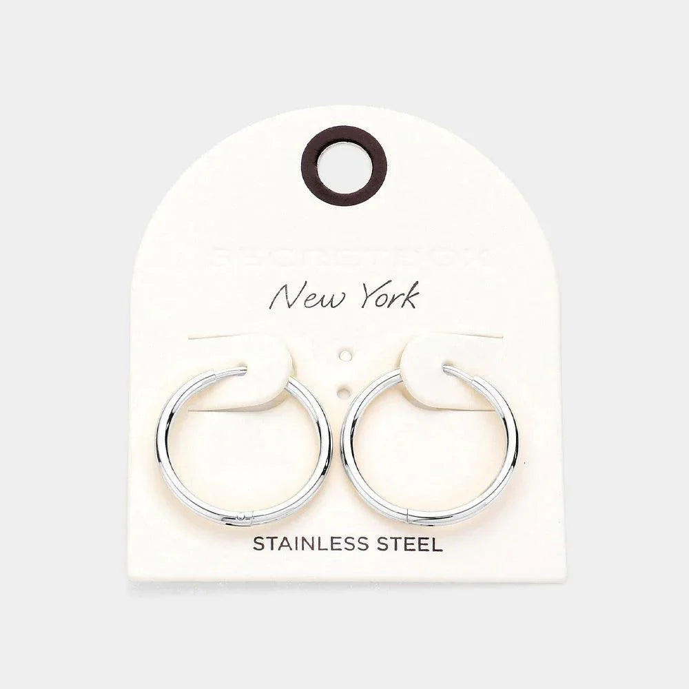 Stainless Steel Huggie Hoop Earrings - Jewelry Store by Erik Rayo