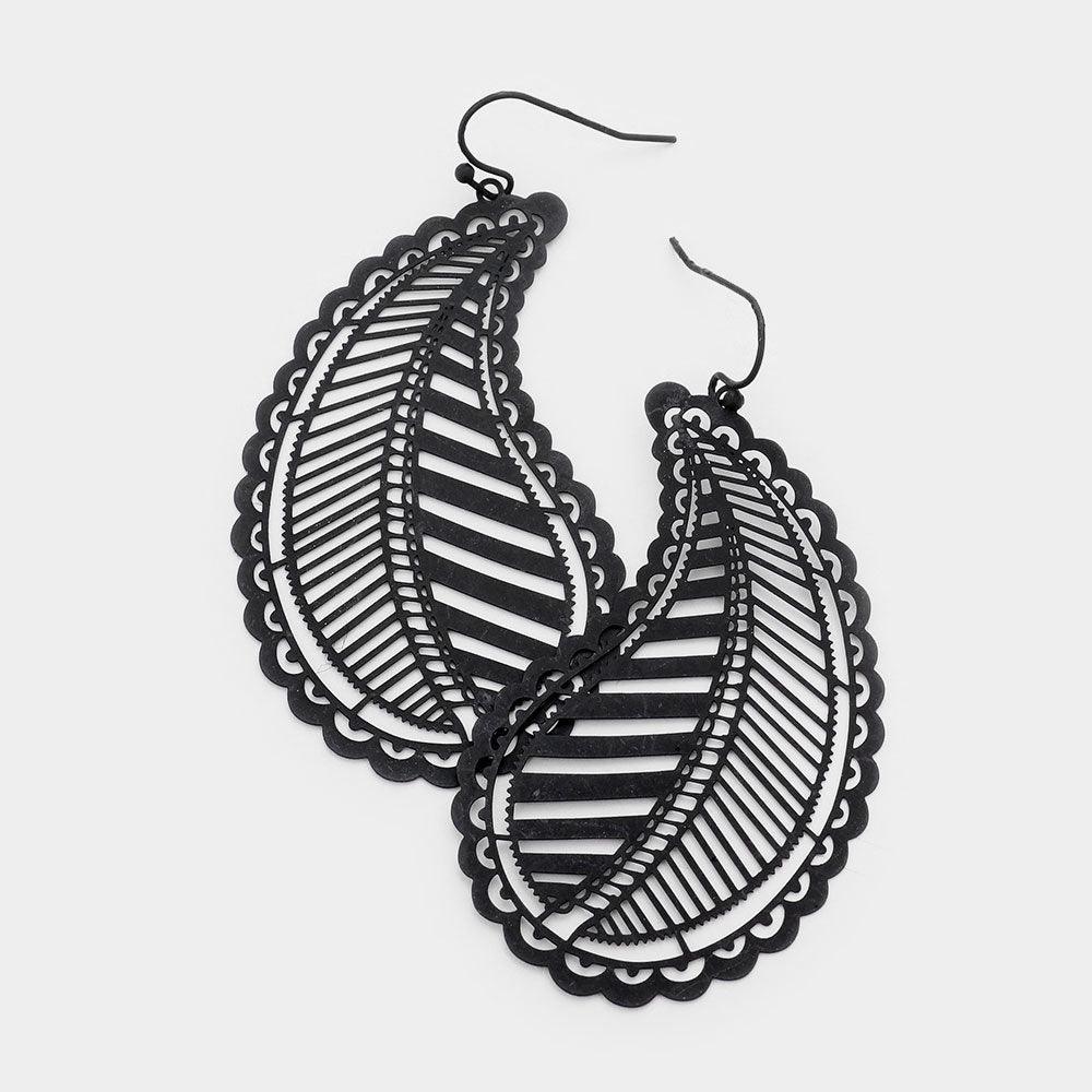 Black Filigree Brass Metal Paisley Dangle Earrings - Jewelry Store by Erik Rayo