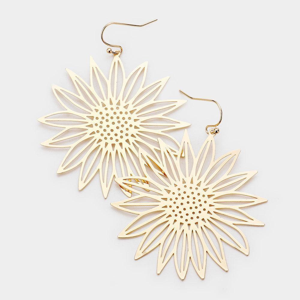 Gold Brass Metal Sunflower Dangle Earrings - Jewelry Store by Erik Rayo