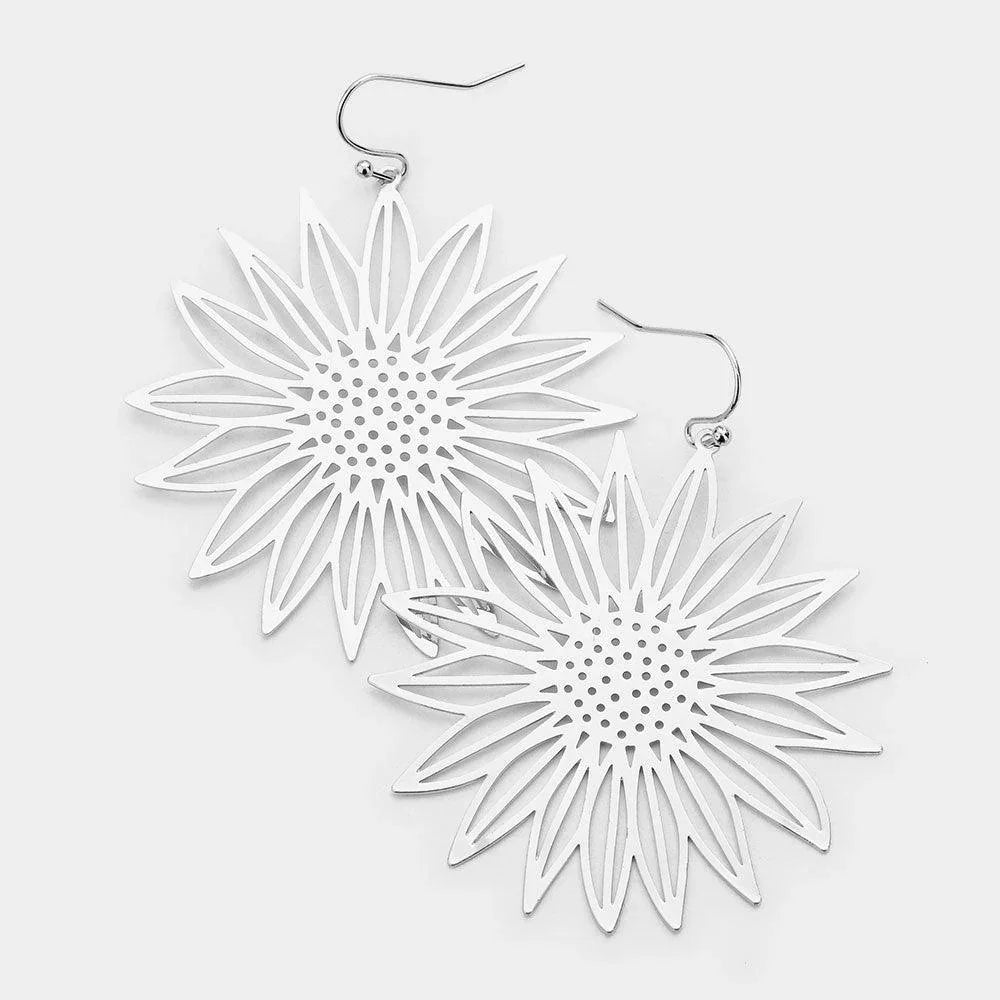 Brass Metal Sunflower Dangle Earrings - Jewelry Store by Erik Rayo