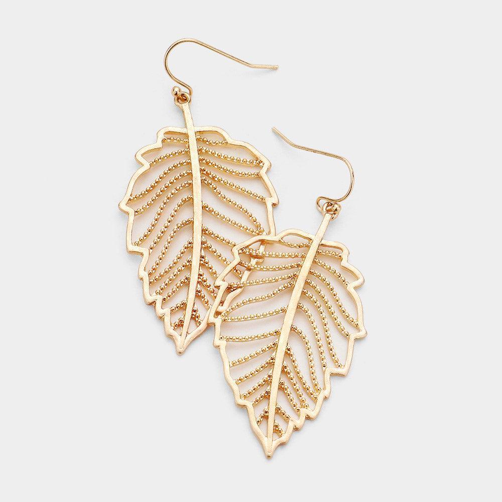 Gold Cut Out Metal Leaf Dangle Earrings - Jewelry Store by Erik Rayo