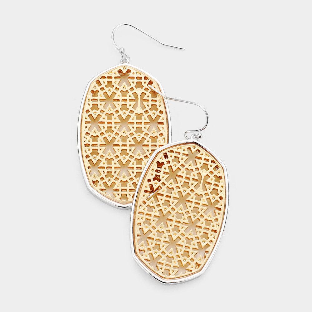 Two Tone Geometric Filigree Two Tone Metal Dangle Earrings