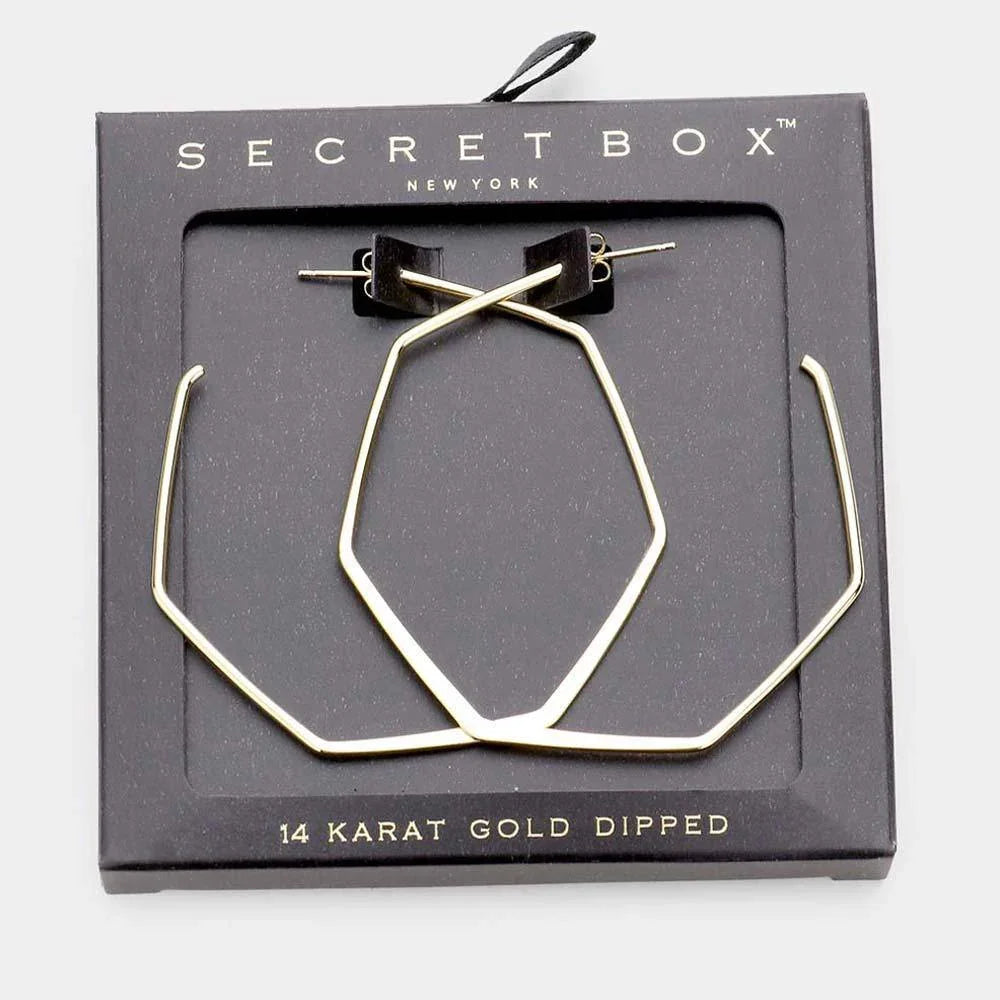 Gold 
14K Gold Dipped Metal Angled Hoop Earrings - Jewelry Store by Erik Rayo