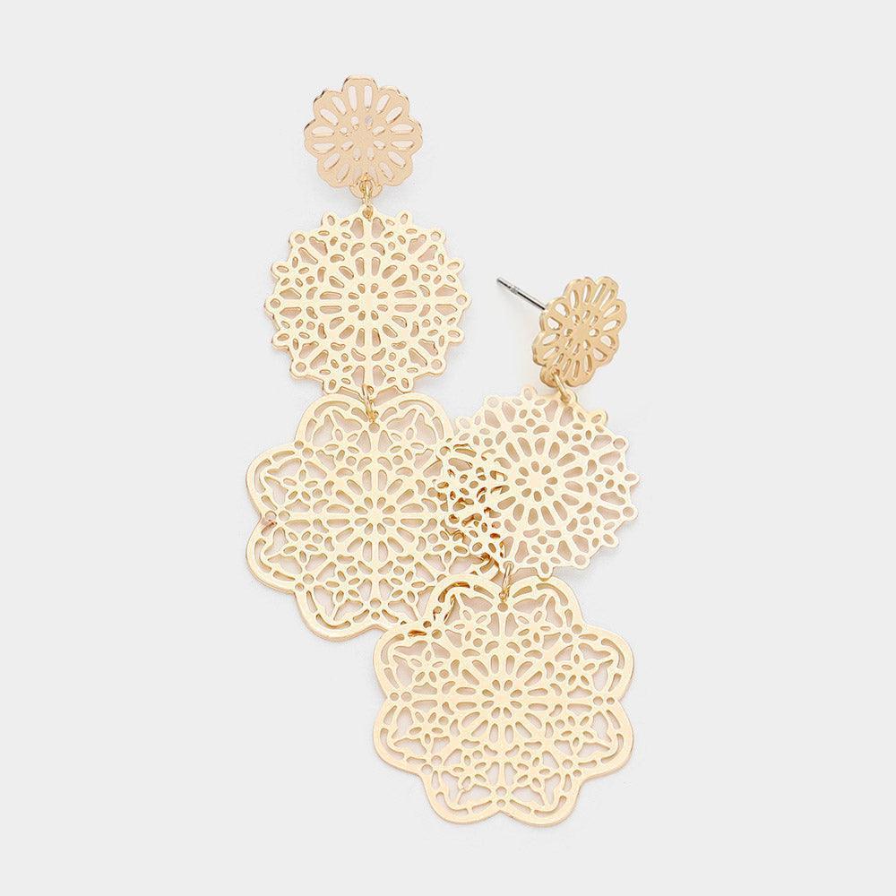 Gold Oriental Filigree Metal Link Dangle Earrings - Jewelry Store by Erik Rayo