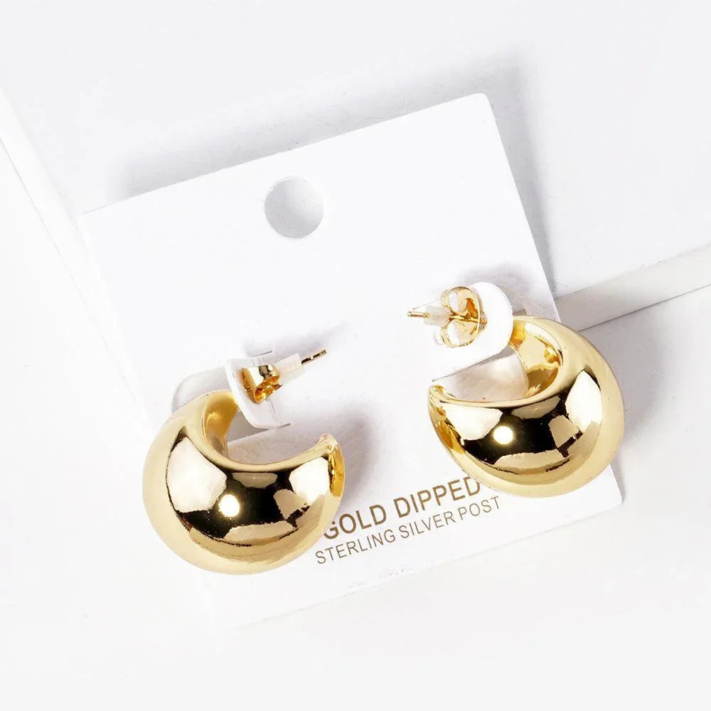 Silver Gold Dipped Chunky Metal Crescent Hoop Earrings - Jewelry Store by Erik Rayo