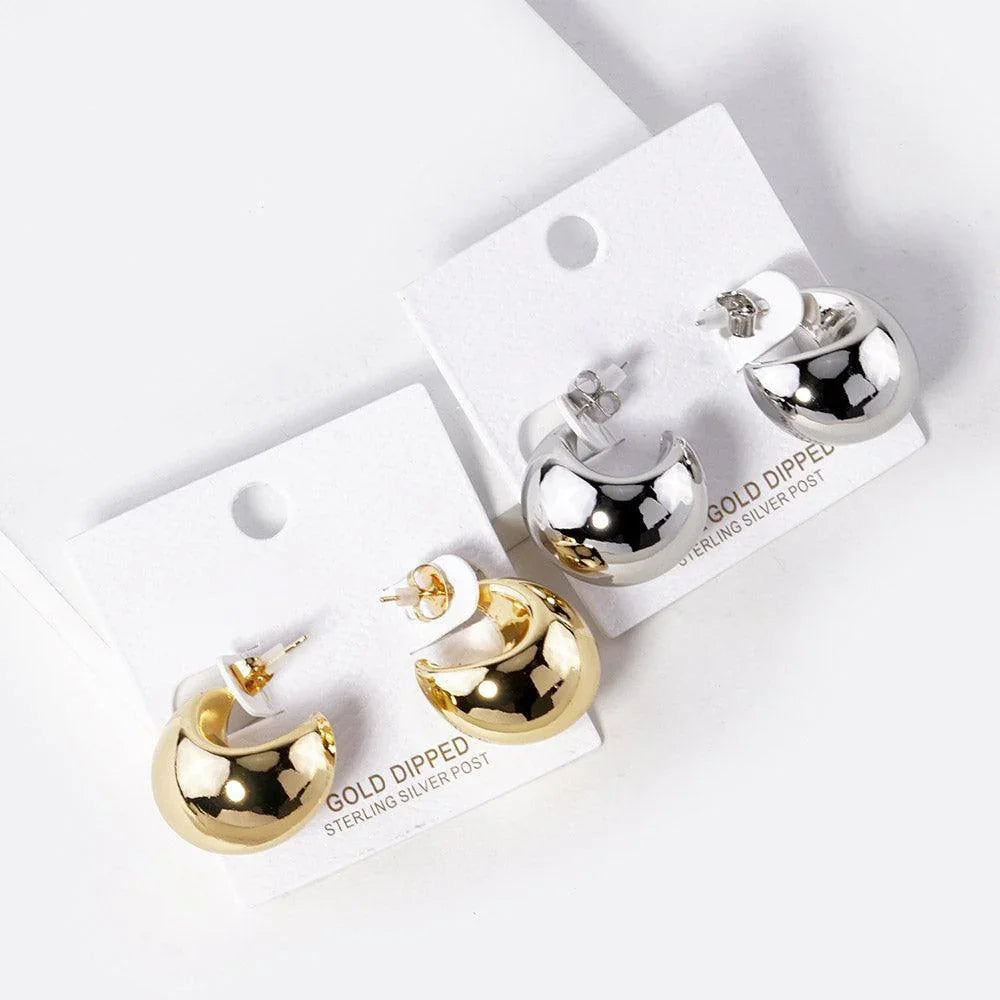 Silver Gold Dipped Chunky Metal Crescent Hoop Earrings - Jewelry Store by Erik Rayo