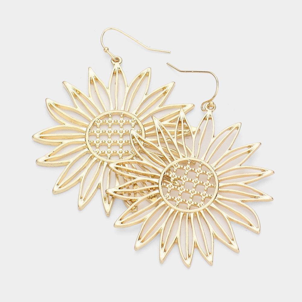 Gold Metal Sunflower Dangle Earrings - Jewelry Store by Erik Rayo