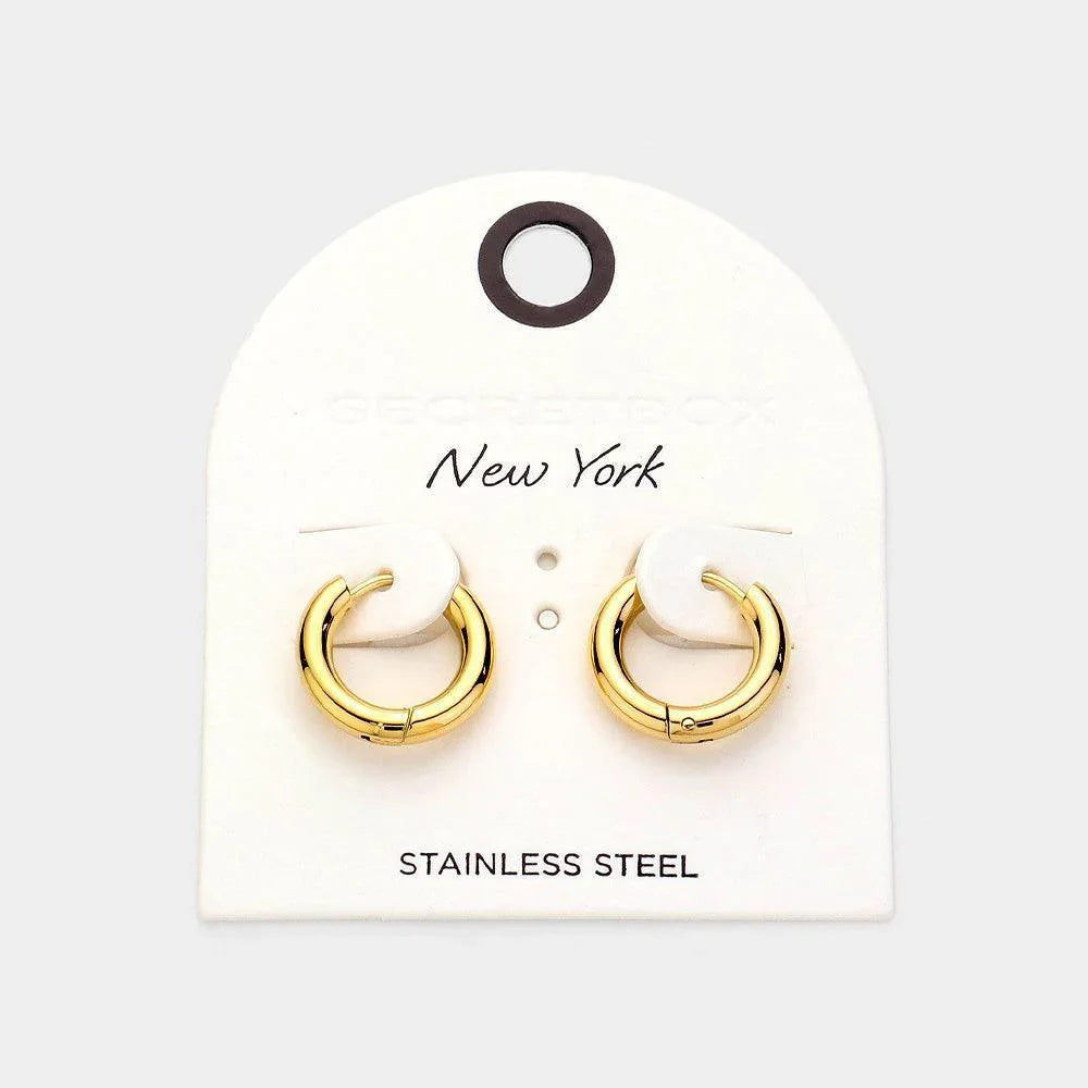 Gold Stainless Steel Huggie Hoop Earrings - Jewelry Store by Erik Rayo