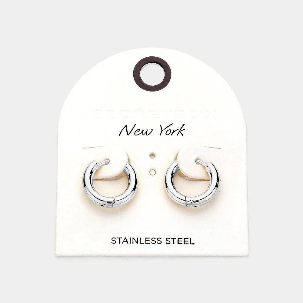 Stainless Steel Huggie Hoop Earrings - Jewelry Store by Erik Rayo