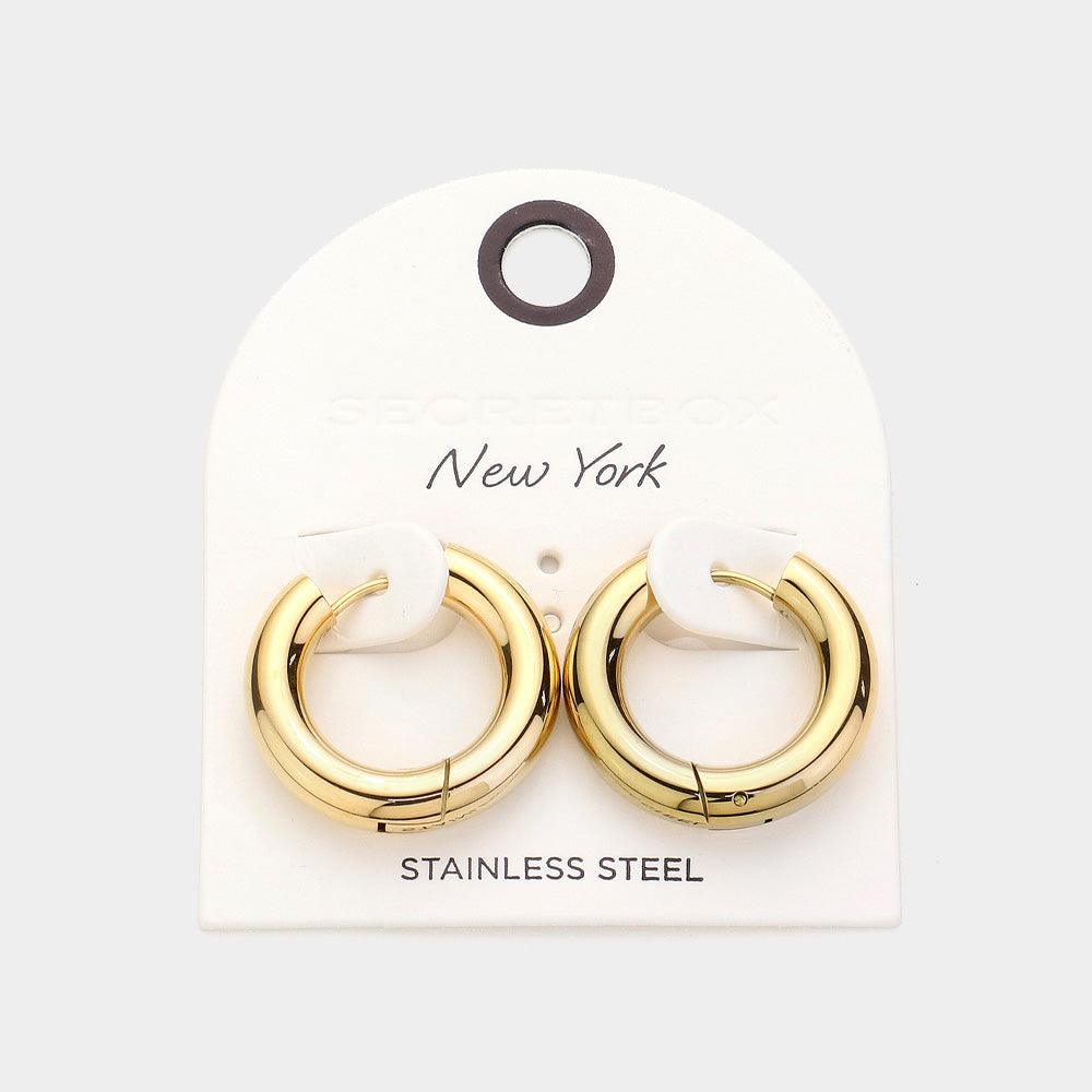 Gold Stainless Steel Huggie Hoop Earrings