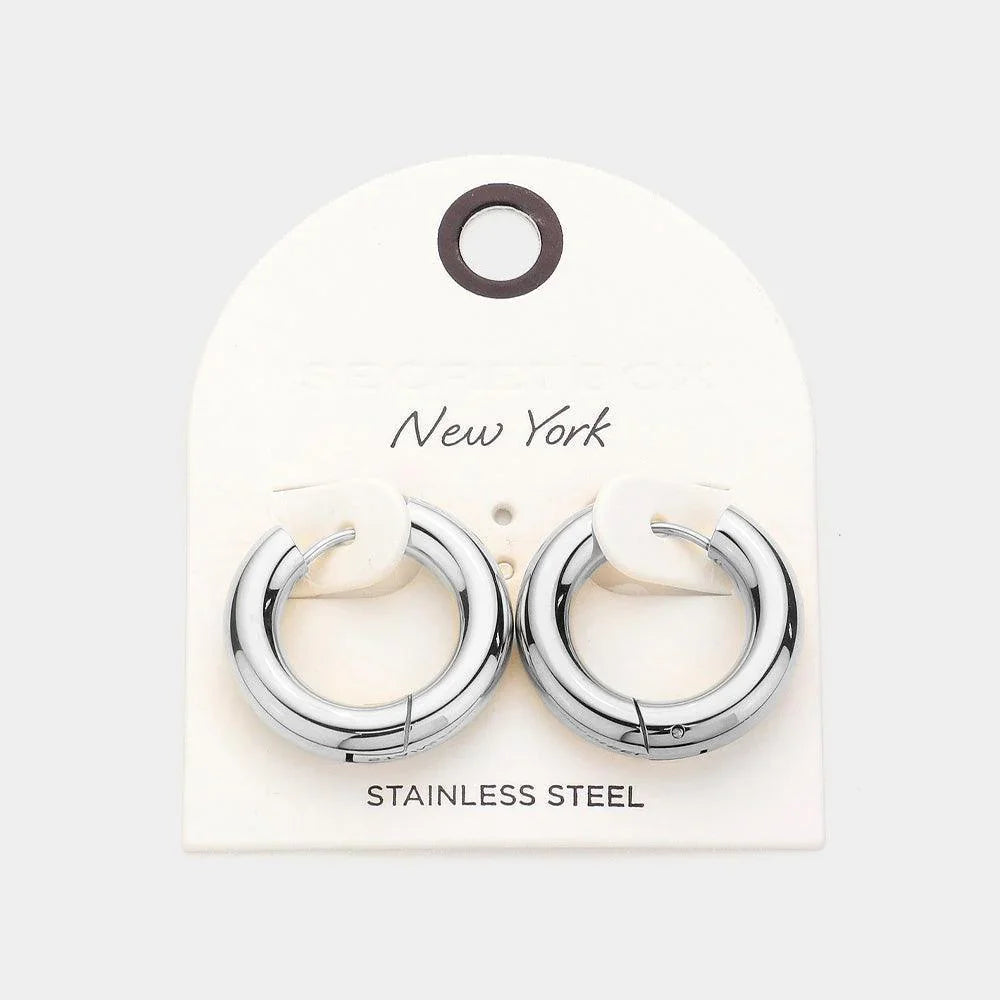Stainless Steel Huggie Hoop Earrings - Jewelry Store by Erik Rayo