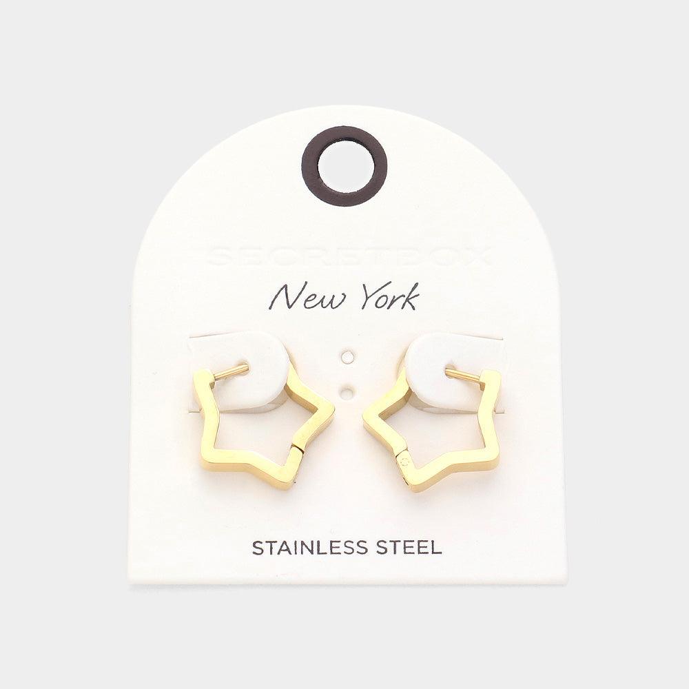 Gold Stainless Steel Star Huggie Hoop Earrings