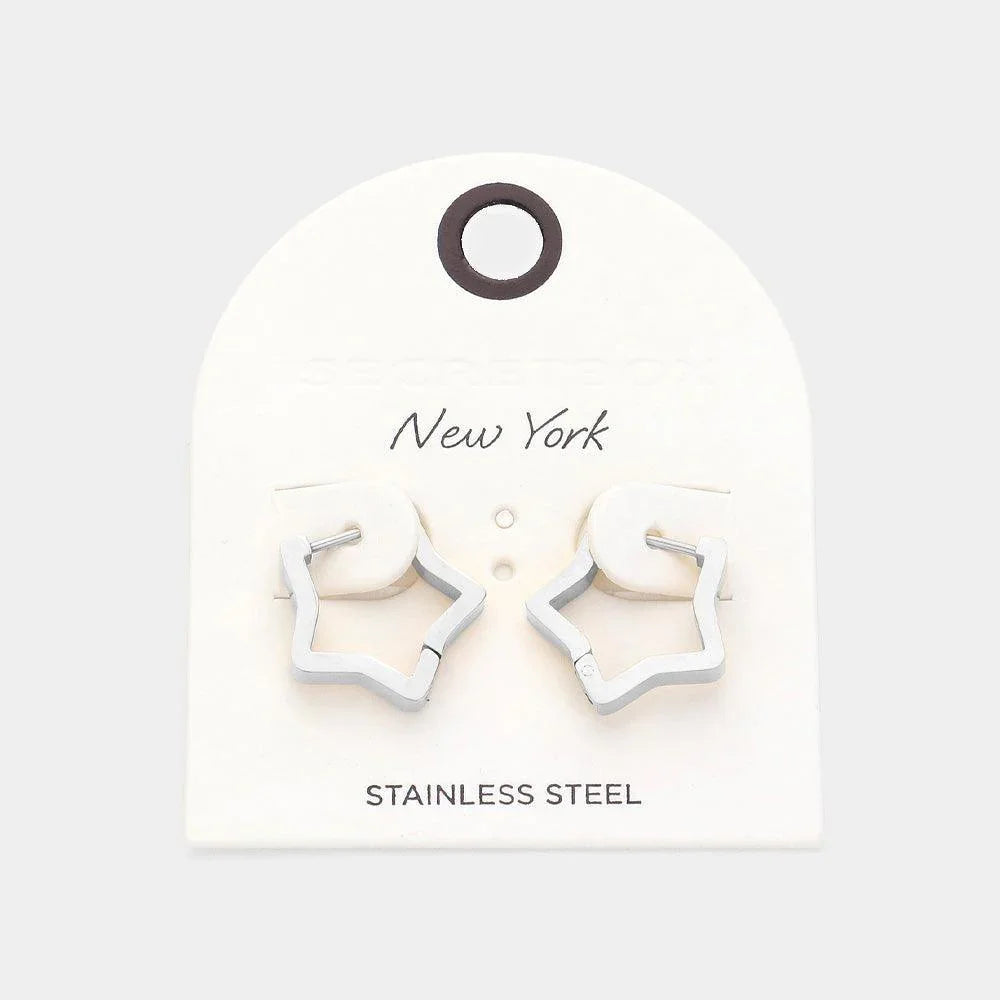 Stainless Steel Star Huggie Hoop Earrings - Jewelry Store by Erik Rayo