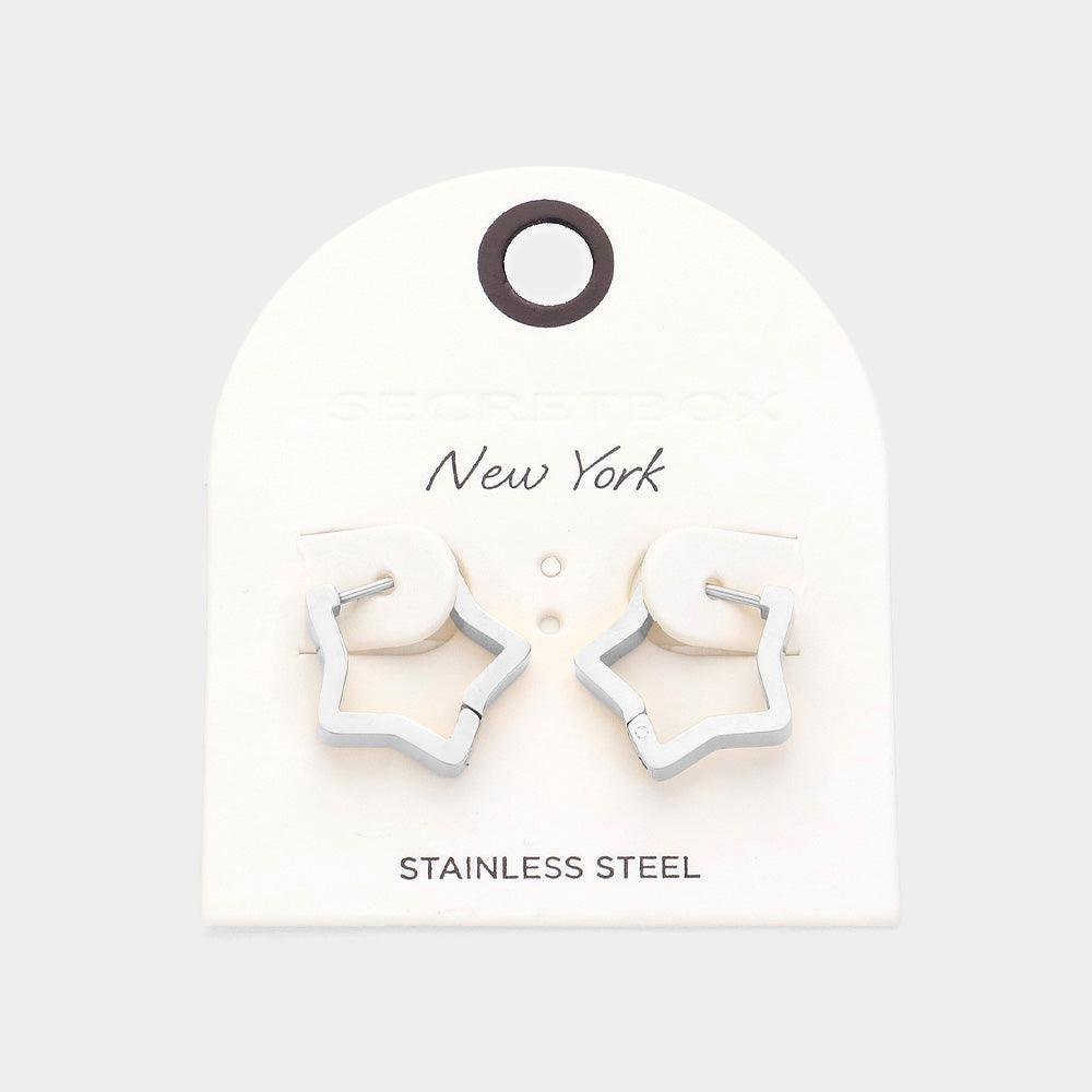 Stainless Steel Star Huggie Hoop Earrings