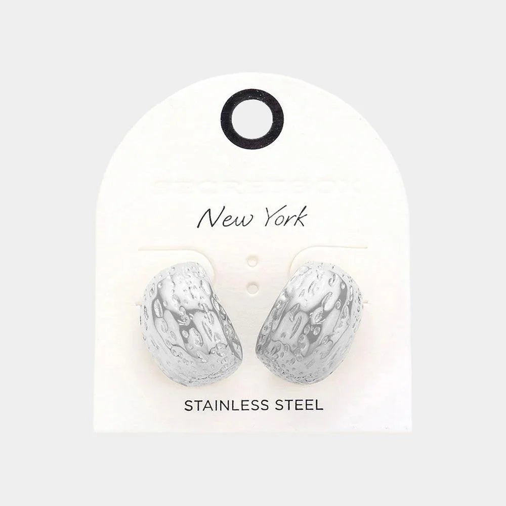 Textured Stainless Steel Half Hoop Earrings - Jewelry Store by Erik Rayo