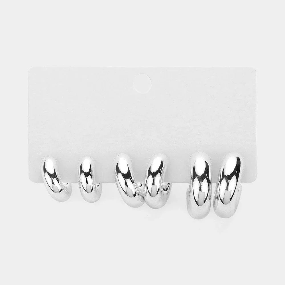 3Pairs - Metal Hoop Earrings Set - Jewelry Store by Erik Rayo