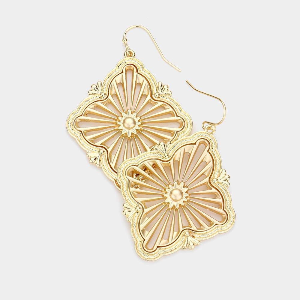 Gold Cut Out Metal Quatrefoil Dangle Earrings - Jewelry Store by Erik Rayo