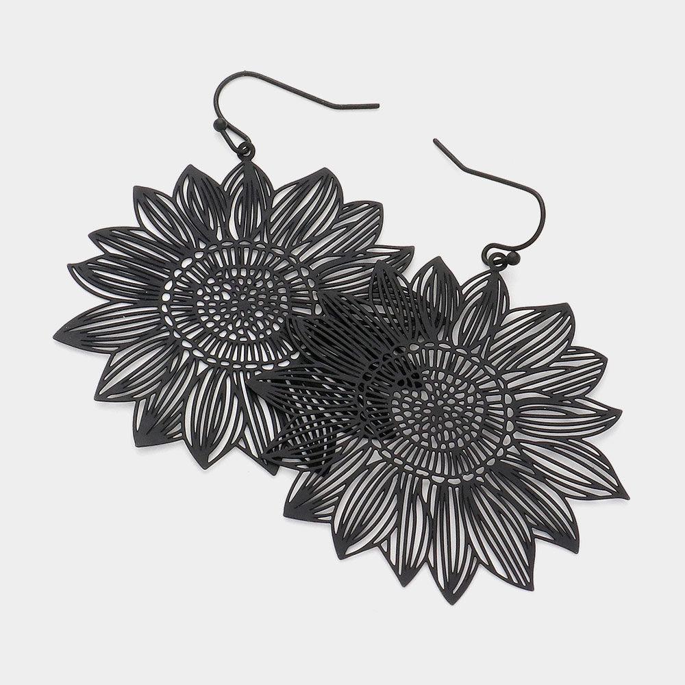 Black Filigree Flower Dangle Earrings - Jewelry Store by Erik Rayo
