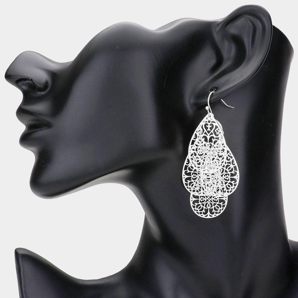 Filigree Metal Teardrop Link Layered Dangle Earrings - Jewelry Store by Erik Rayo