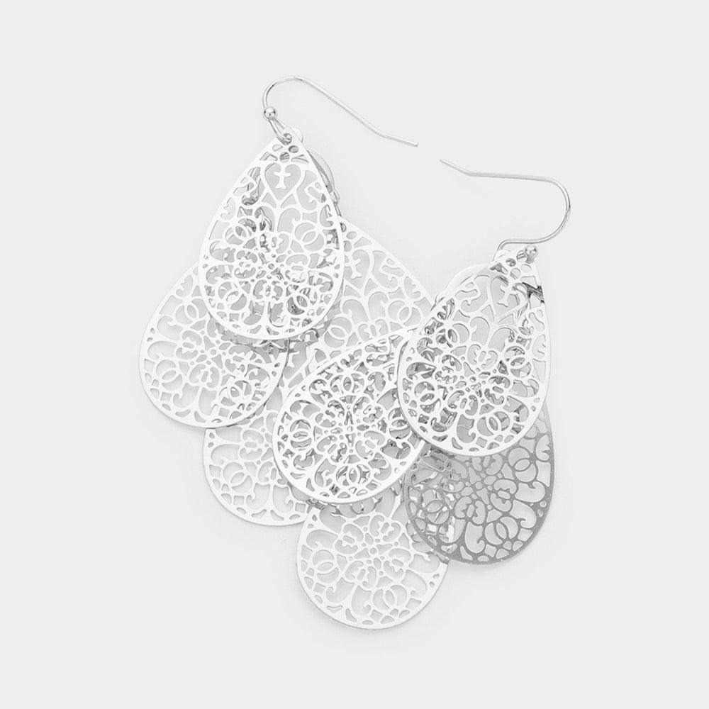 Filigree Metal Teardrop Link Layered Dangle Earrings - Jewelry Store by Erik Rayo