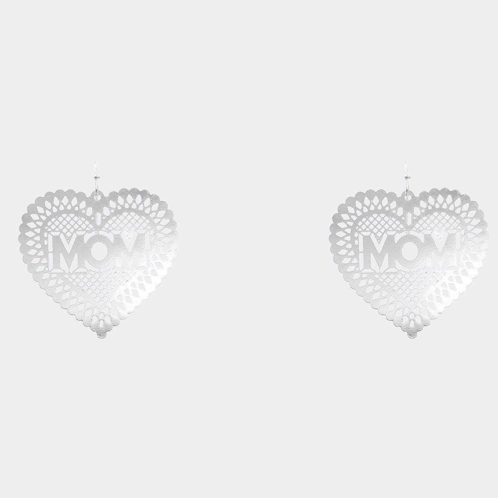 MOM Message Brass Metal Heart Dangle Earrings - Jewelry Store by Erik Rayo