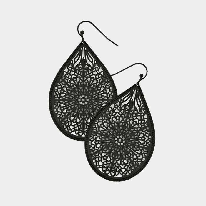 Black Floral Droplet Filigree Earrings - Jewelry Store by Erik Rayo