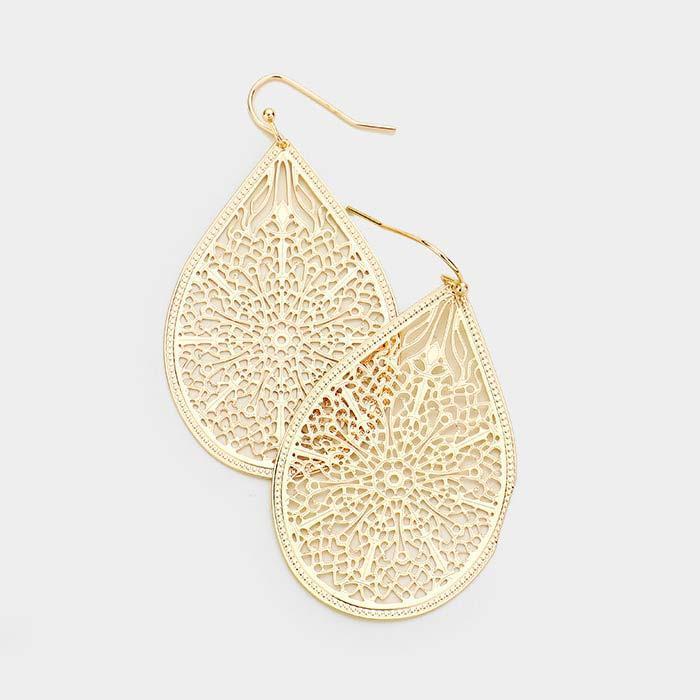Gold Floral Droplet Filigree Earrings