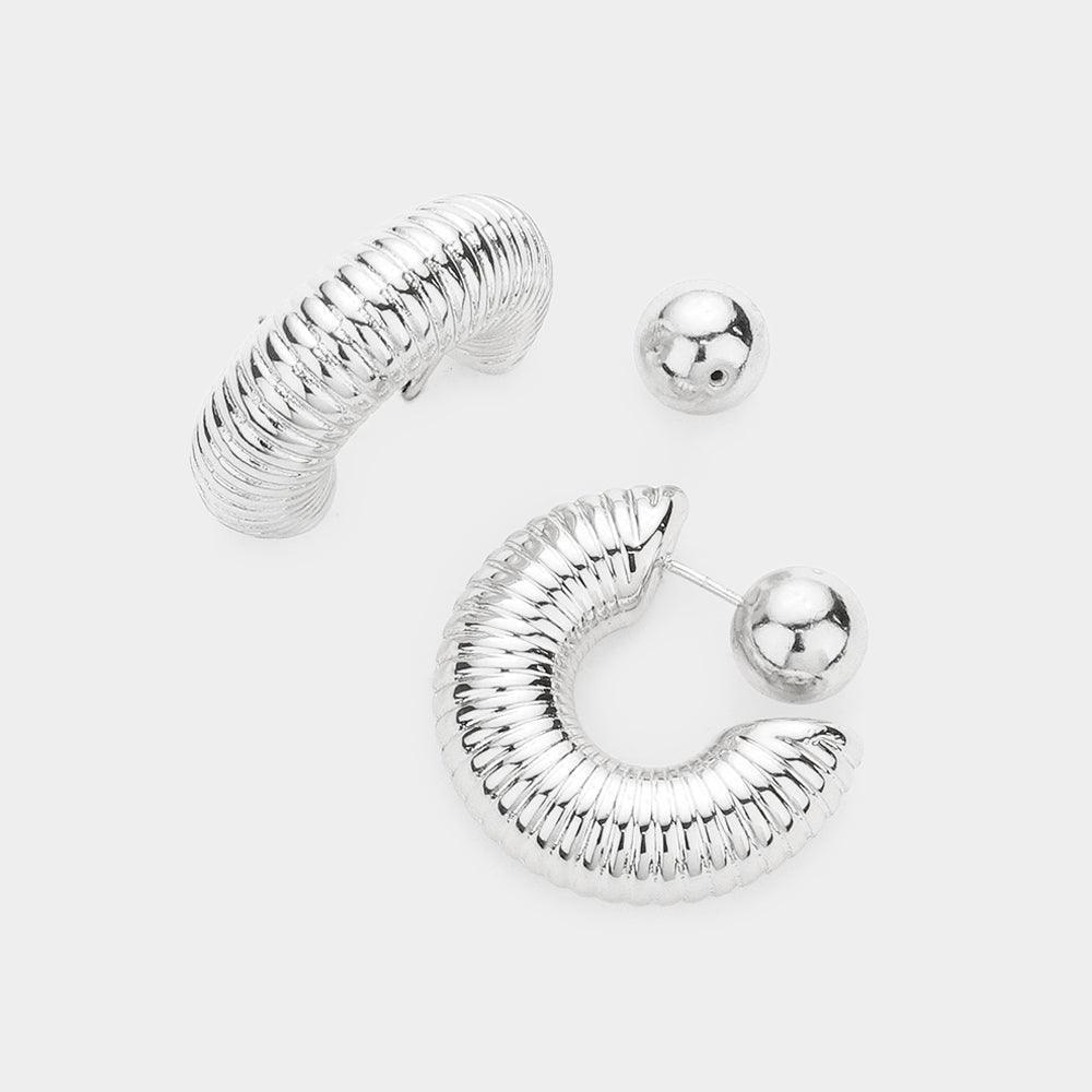 Silver Sterling Silver Dipped Textured Metal Accordion Tube Hoop Earrings - Jewelry Store by Erik Rayo