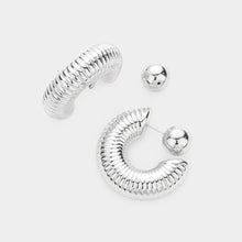 Load image into Gallery viewer, Silver Sterling Silver Dipped Textured Metal Accordion Tube Hoop Earrings
