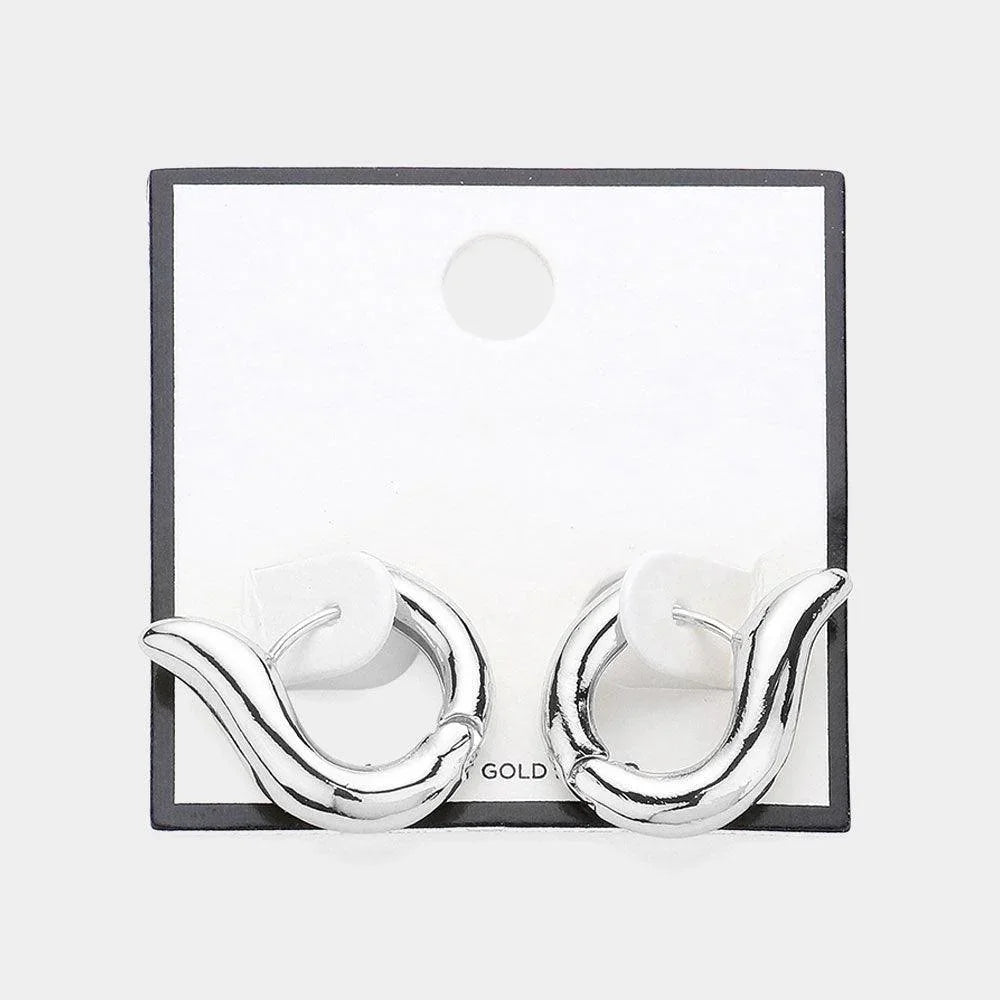 Silver 14K Gold Dipped Hypoallergenic Abstract Huggie Hoop Earrings - Jewelry Store by Erik Rayo