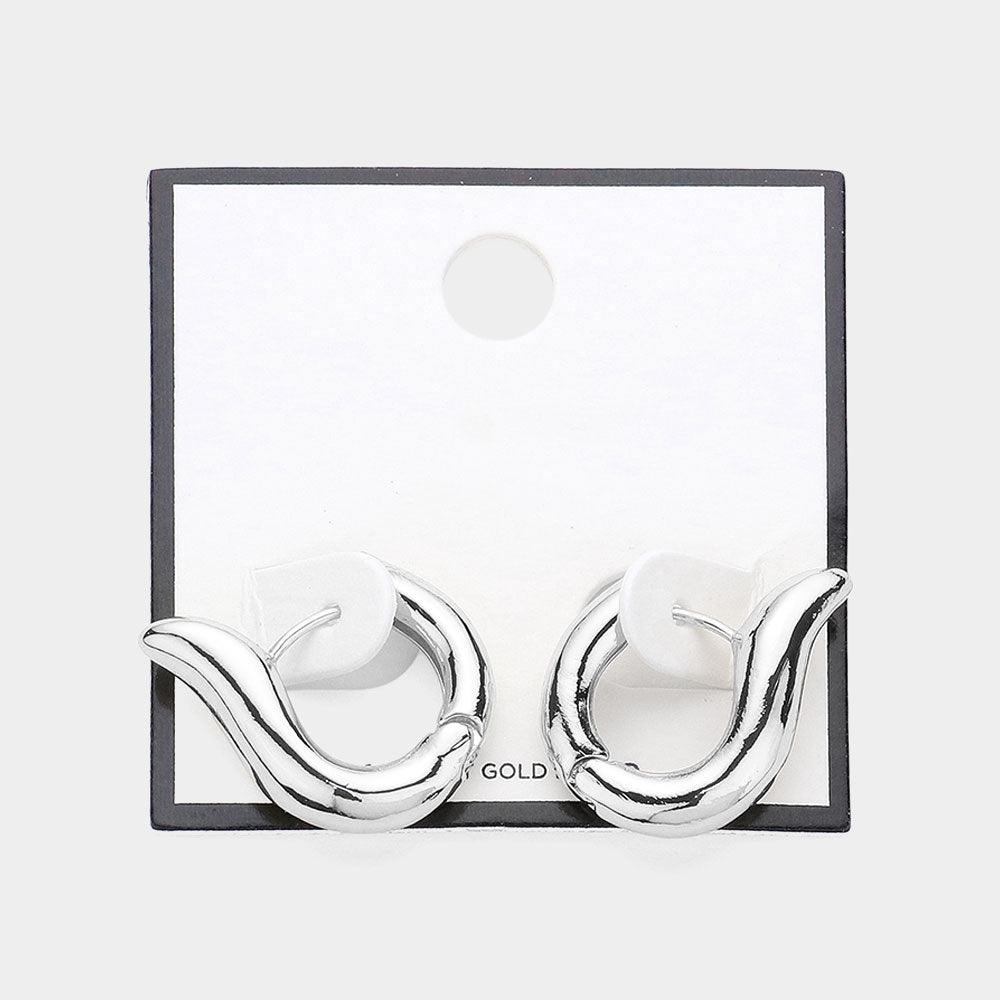 Silver 14K Gold Dipped Hypoallergenic Abstract Huggie Hoop Earrings