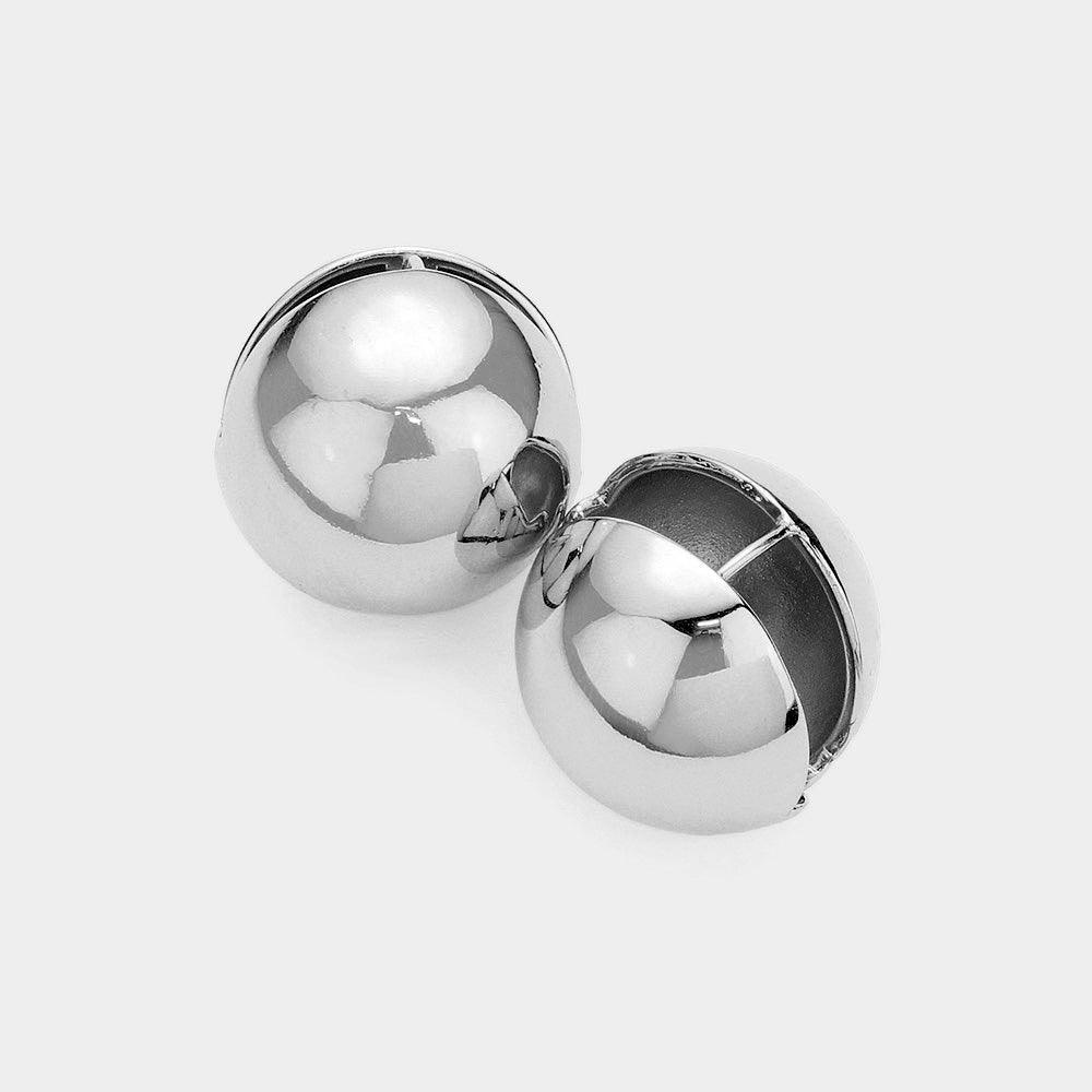 Silver Sterling Silver Dipped Hypoallergenic Metal Ball Huggie Back Earrings