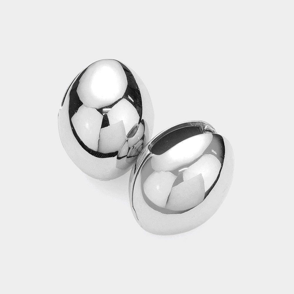 Silver Sterling Silver Dipped Hypoallergenic Metal Oval Huggie Earrings - Jewelry Store by Erik Rayo
