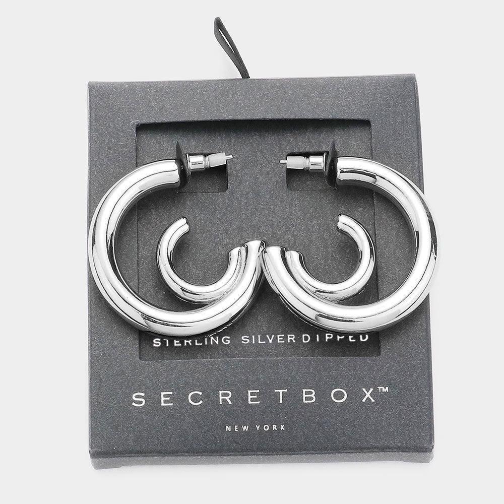 White Sterling Silver Dipped Abstract Metal Hoop Earrings - Jewelry Store by Erik Rayo