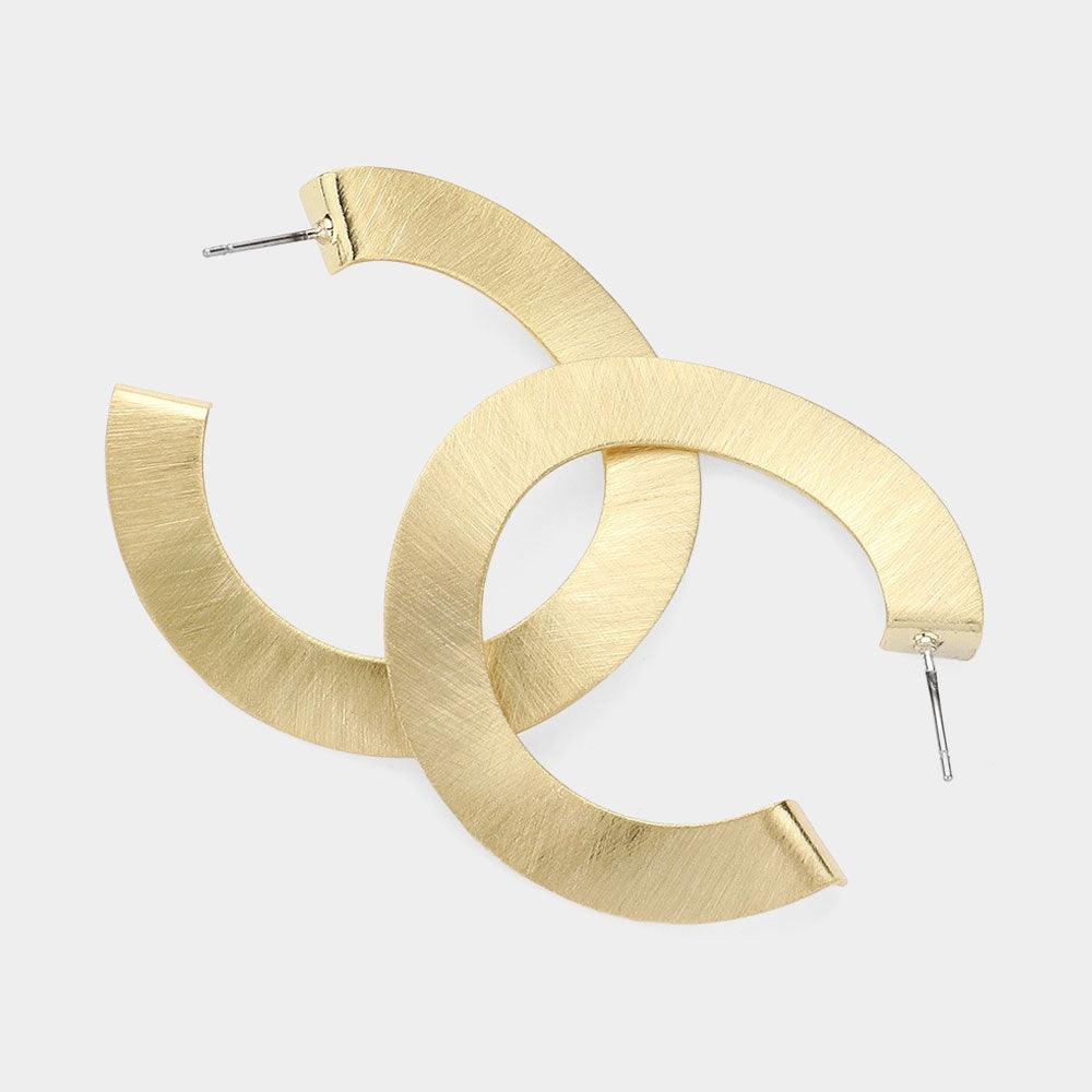 14K Gold Dipped Hypoallergenic Brushed Abstract Hoop Earrings