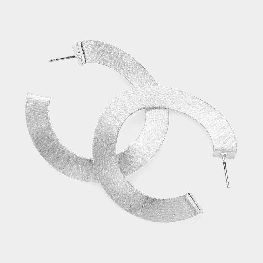 Silver Sterling Silver Dipped Hypoallergenic Brushed Abstract Hoop Earrings