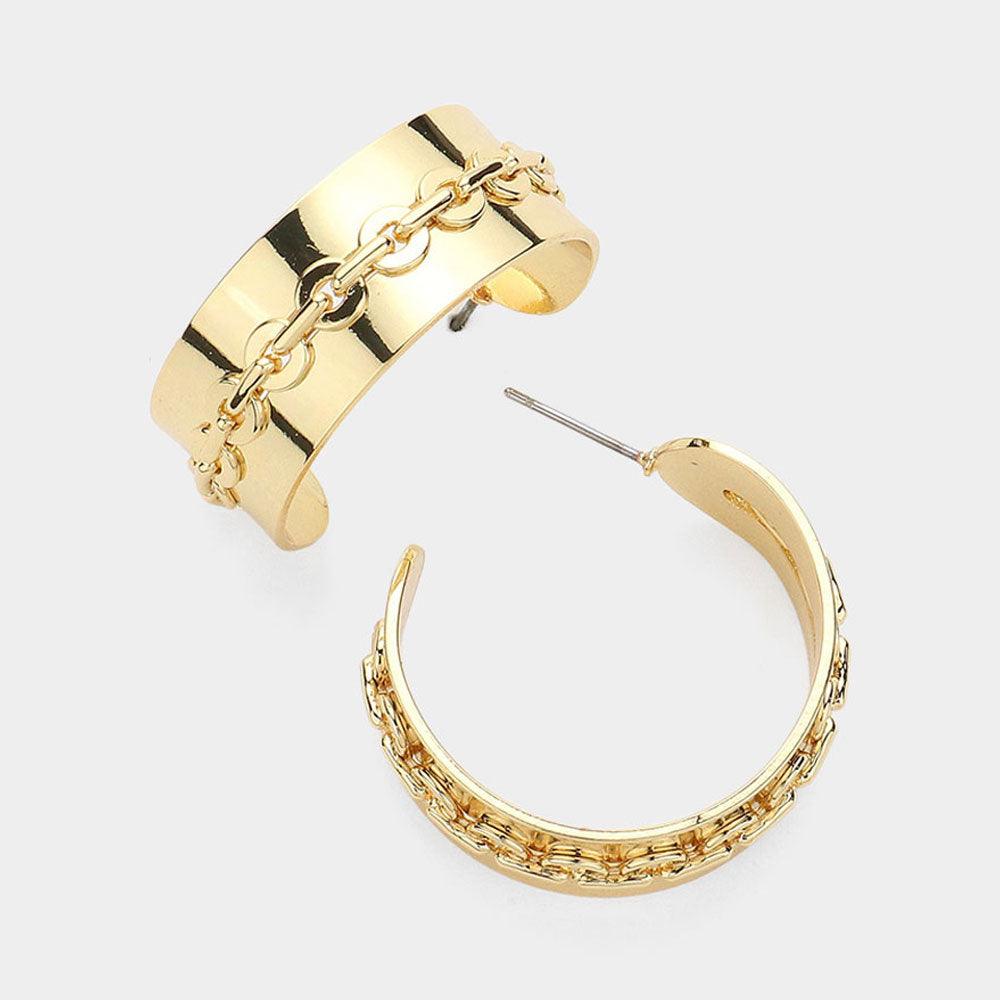 14K Gold Dipped Hypoallergenic Chain Pointed Hoop Earrings