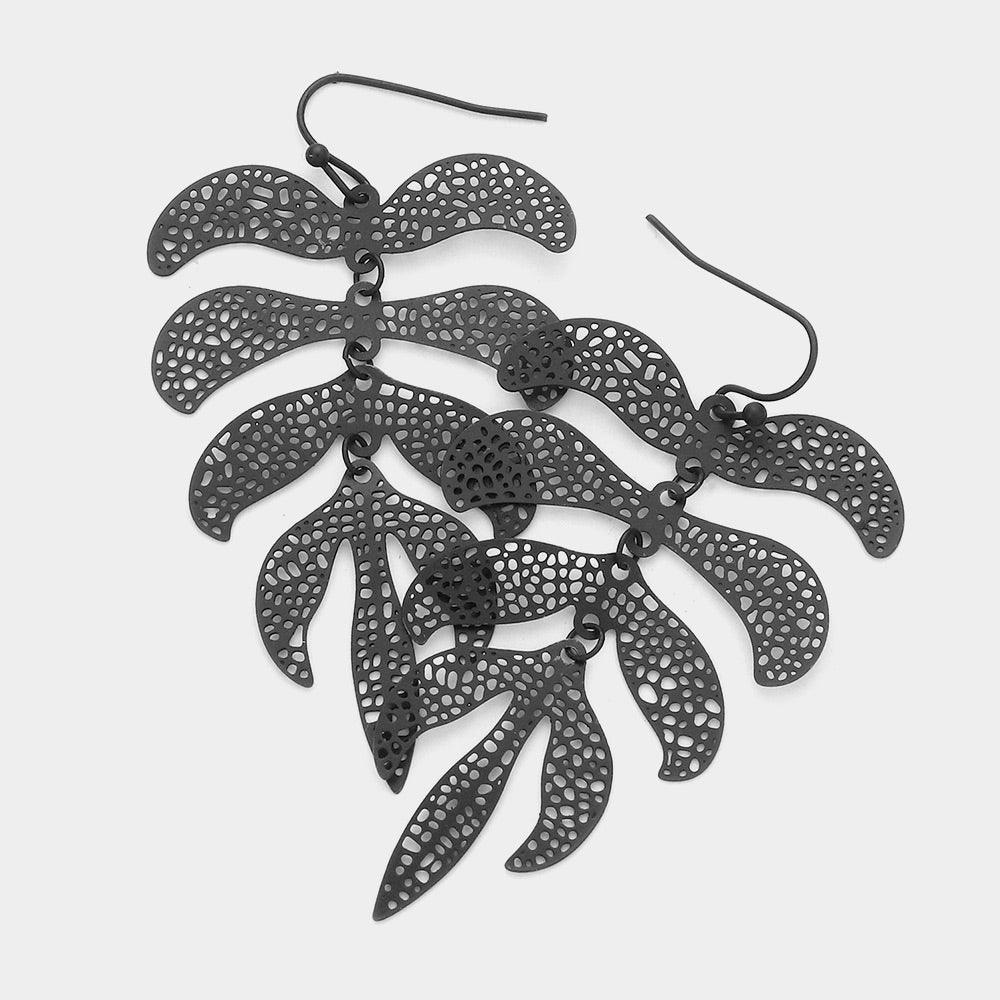 Black Filigree Metal Leaf Link Dangle Earrings - Jewelry Store by Erik Rayo