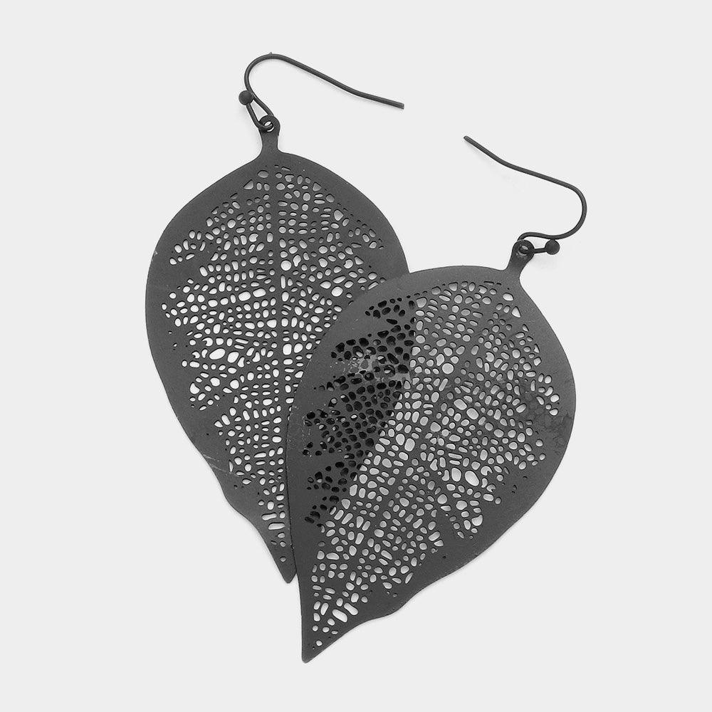 Black Filigree Brass Metal Leaf Dangle Earrings - Jewelry Store by Erik Rayo