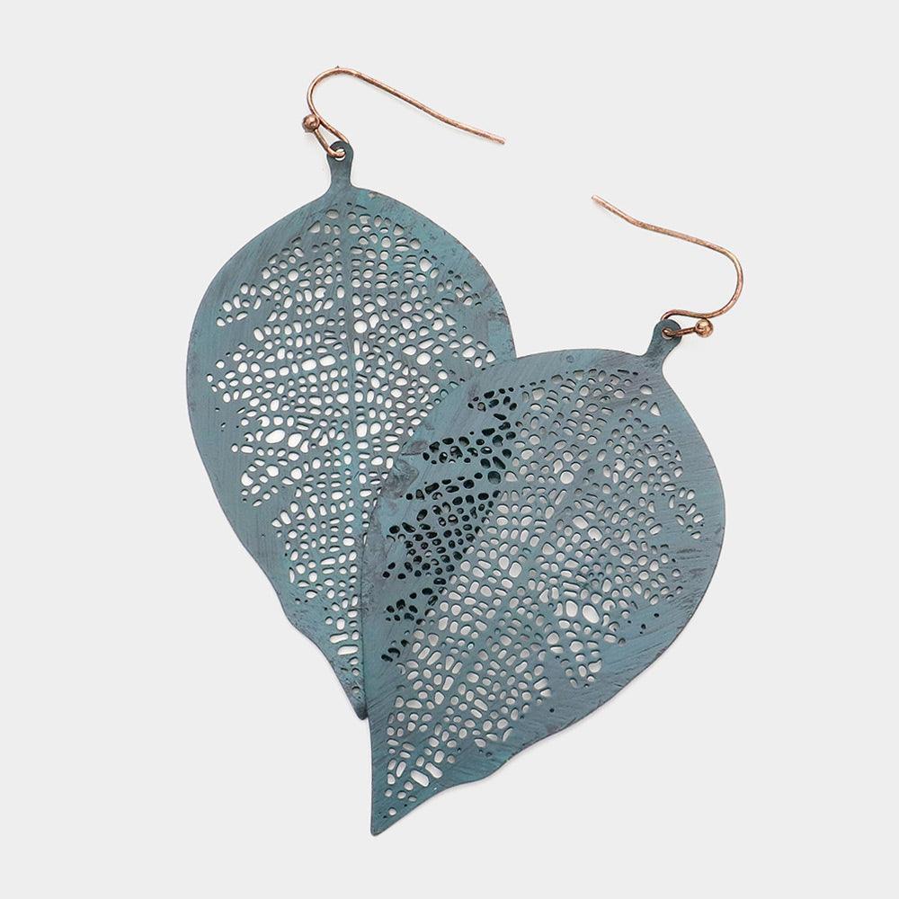 Filigree Brass Metal Leaf Dangle Earrings - Jewelry Store by Erik Rayo