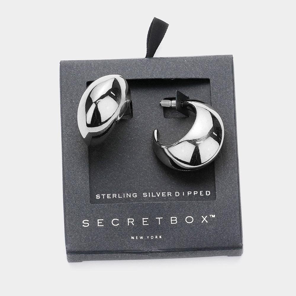 White Sterling Silver Dipped Crescent Hoop Earrings - Jewelry Store by Erik Rayo