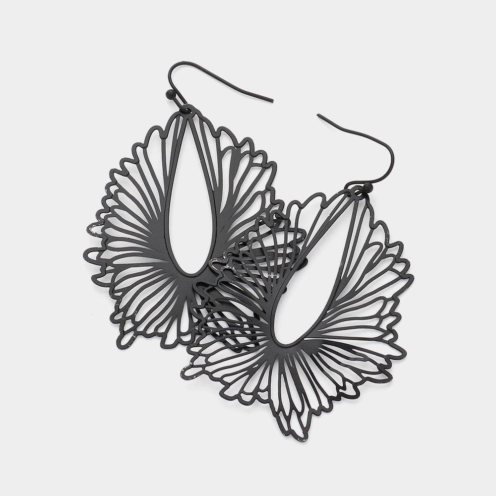 Black Brass Metal Filigree Abstract Dangle Earrings - Jewelry Store by Erik Rayo