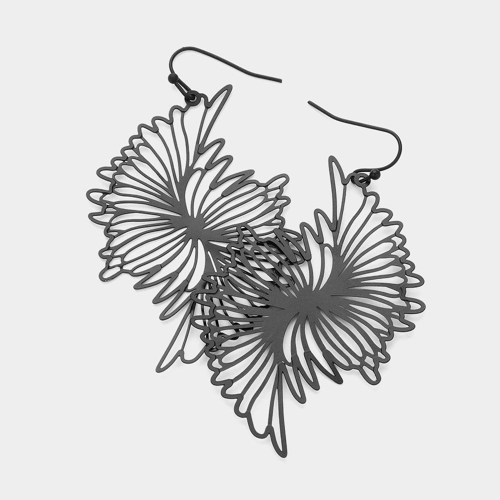 Black Brass Metal Filigree Abstract Dangle Earrings - Jewelry Store by Erik Rayo