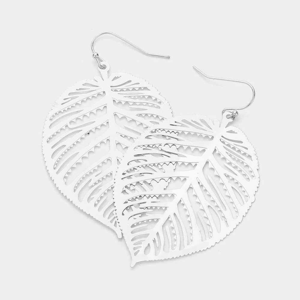 Brass Metal Filigree Tropical Leaf Dangle Earrings - Jewelry Store by Erik Rayo