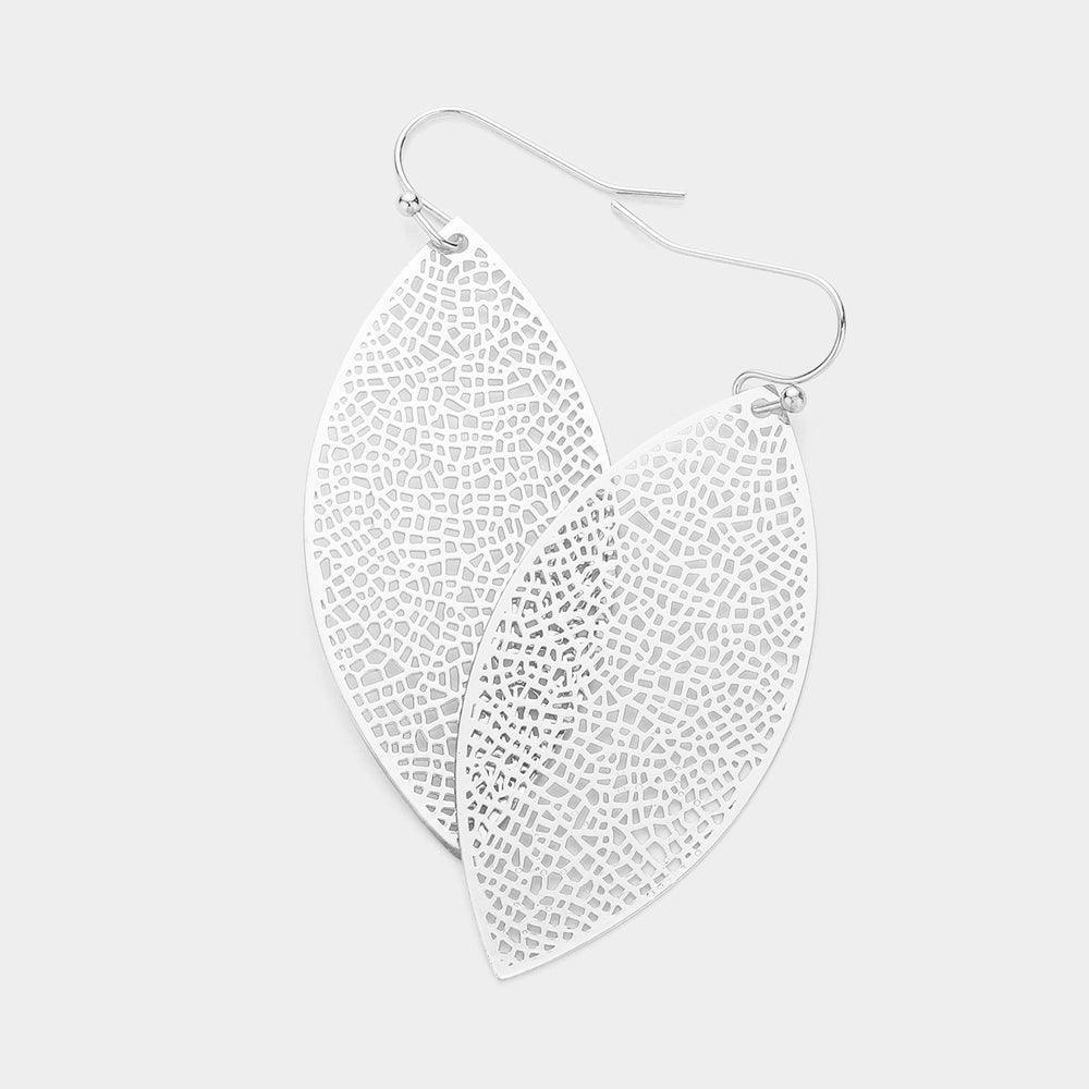 Brass Metal Filigree Marquise Dangle Earrings - Jewelry Store by Erik Rayo