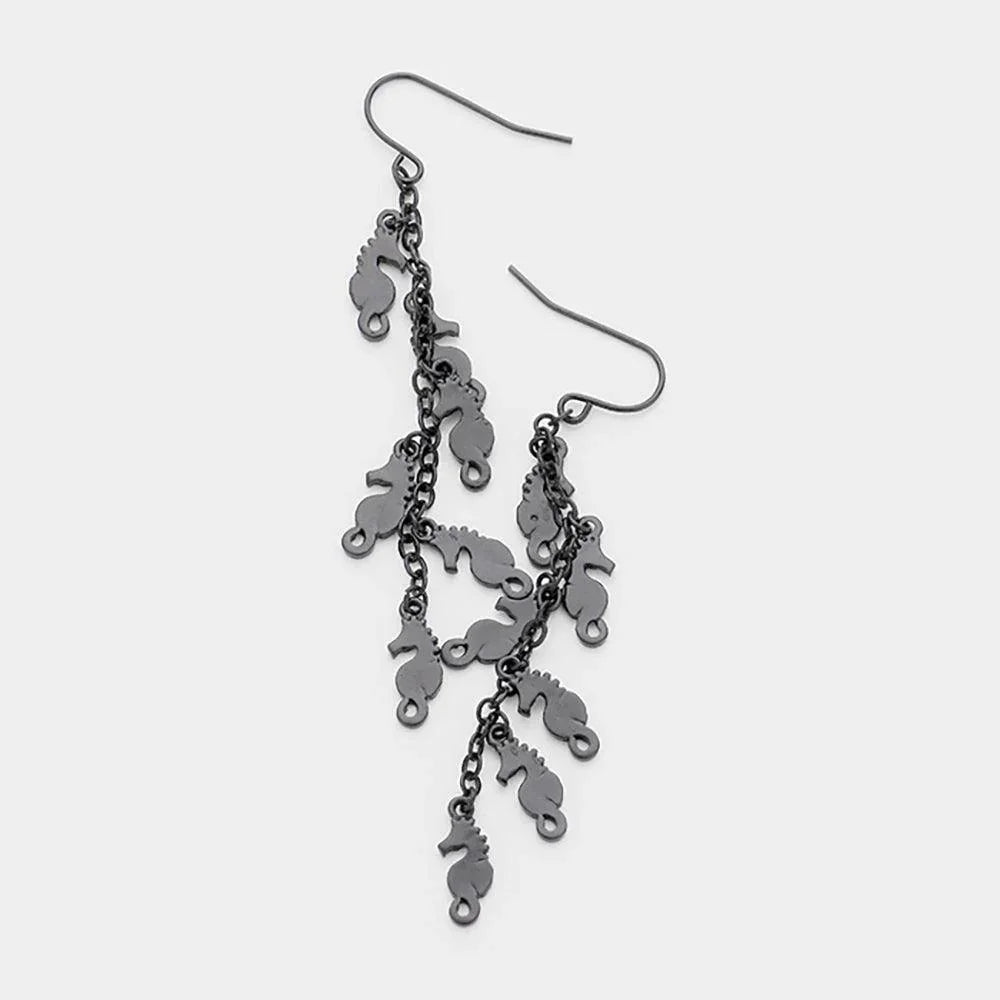 Black Metal Seahorse Cluster Vine Dangle Earrings - Jewelry Store by Erik Rayo