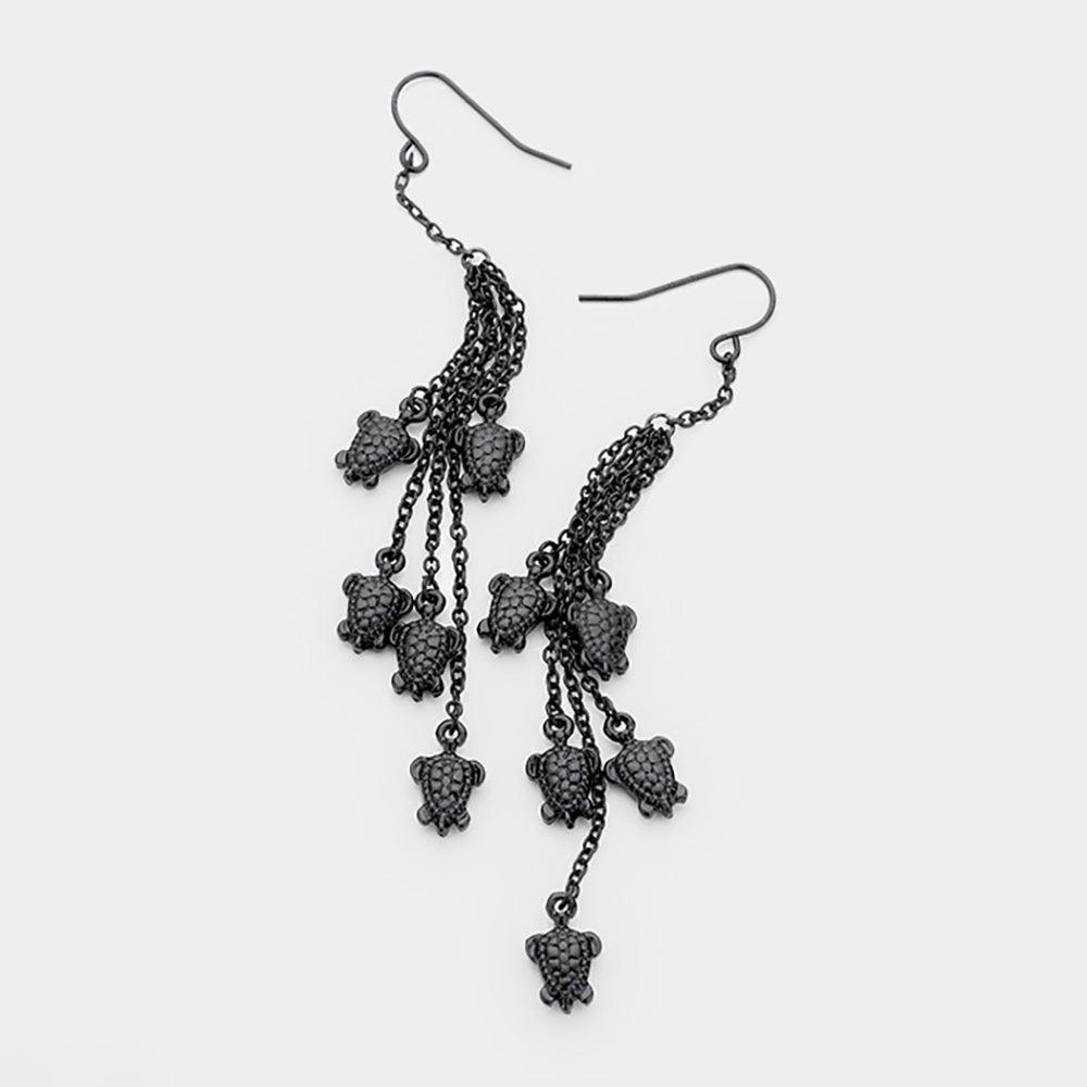 Black Multi Metal Turtle Drop Chain Dangle Earrings - Jewelry Store by Erik Rayo