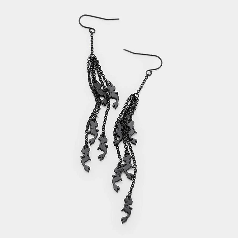Black Multi Metal Mermaid Drop Chain Dangle Earrings - Jewelry Store by Erik Rayo