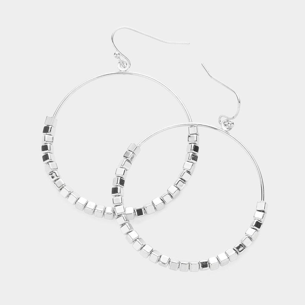 Silver Metal Cube Cluster Open Circle Dangle Earrings - Jewelry Store by Erik Rayo