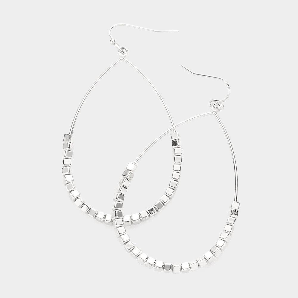 Silver Metal Cube Cluster Open Teardrop Dangle Earrings - Jewelry Store by Erik Rayo